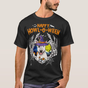 Bull Terrier Skeleton Heart Happy HowlOWeen Costum T-Shirt