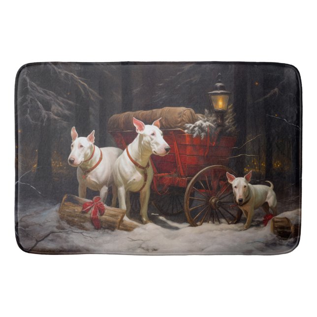 Bull Terrier Snowy Sleigh Christmas Decor  Bath Mat (Front)