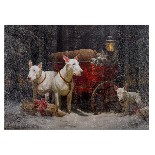 Bull Terrier Snowy Sleigh Christmas Decor  Cutting Board (Front)