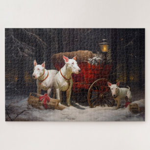 Bull Terrier Snowy Sleigh Christmas Decor  Jigsaw Puzzle