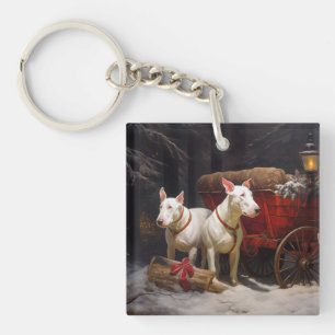 Bull Terrier Snowy Sleigh Christmas Decor  Key Ring