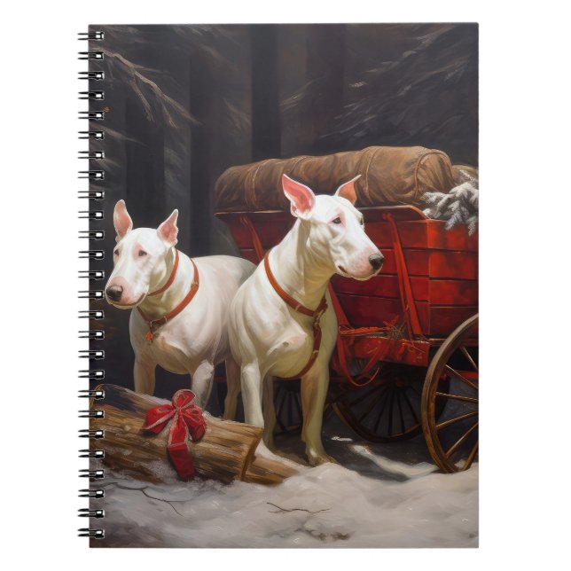 Bull Terrier Snowy Sleigh Christmas Decor  Notebook (Front)