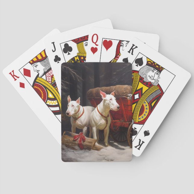 Bull Terrier Snowy Sleigh Christmas Decor Playing Cards (Back)