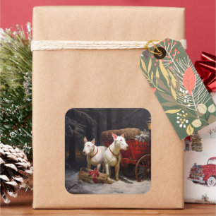 Bull Terrier Snowy Sleigh Christmas Decor Square Sticker