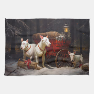 Bull Terrier Snowy Sleigh Christmas Decor  Tea Towel