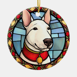 Bull Terrier Stained Glass Christmas Ceramic Ornament