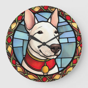 Bull Terrier Stained Glass Christmas Large Clock