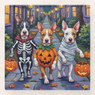 Bull Terrier Trick-or-Treating Halloween Costumes Glass Coaster