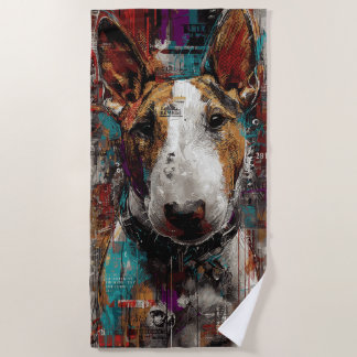 Bull Terrier Urban Portrait Artwork Beach Towel