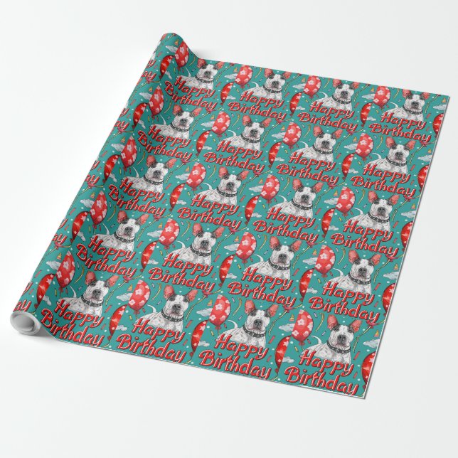 Bull Terrier with Balloons  Wrapping Paper (Unrolled)
