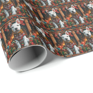 Bull Terrier with Christmas Gifts Fireplace Wrapping Paper