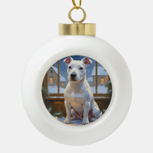 Bull Terrier with Christmas Lights Holiday Ceramic Ball Christmas Ornament