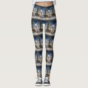 Bull Terrier with Christmas Lights Holiday Leggings