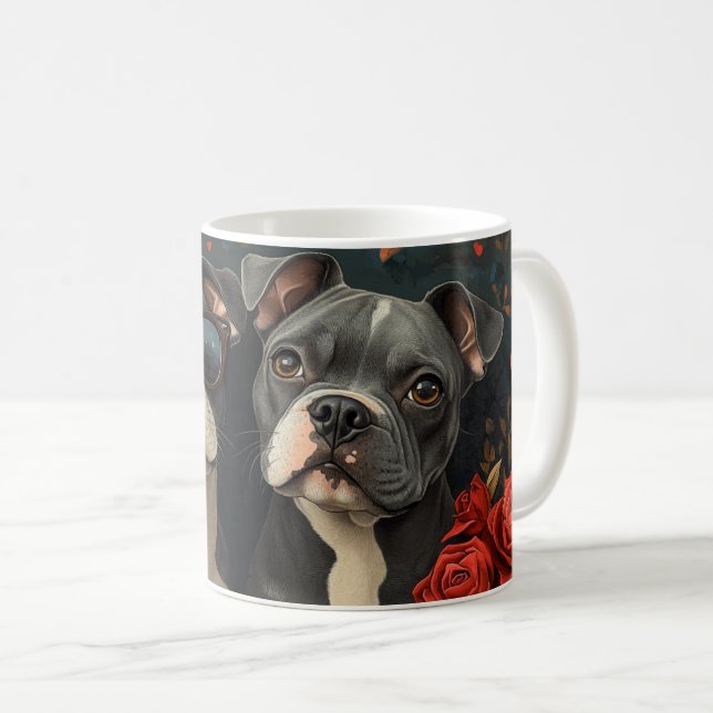 Bull Terrier With Heart Roses Valentine's Day Coffee Mug (Front Right)