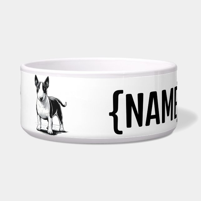 Bull Terrier with NAME Bowls (Front)