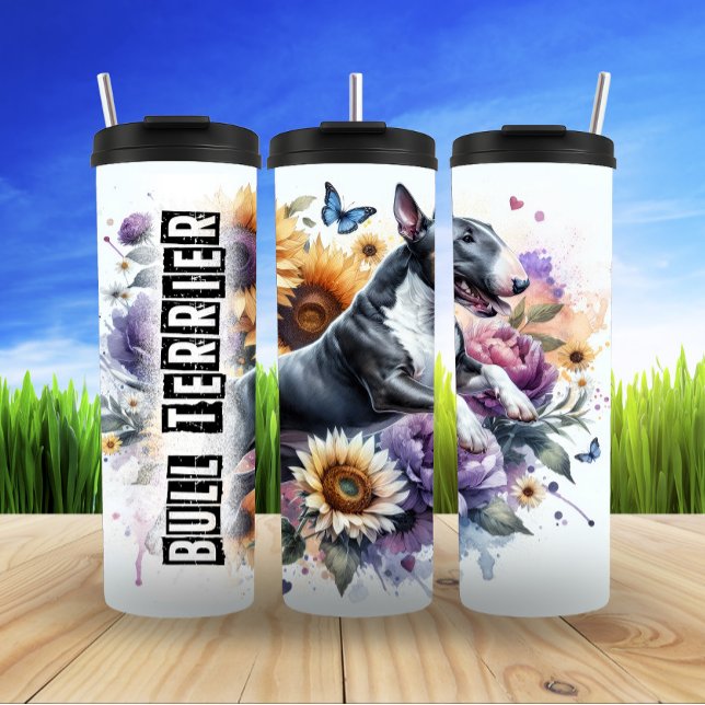 Bull Terrier's Butterfly Floral Embrace Thermal Tumbler (Creator Uploaded)