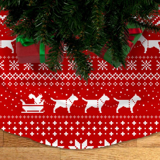 Bull Terriers Christmas Dogs Sleigh Ride Holiday Brushed Polyester Tree Skirt (Creator Uploaded)