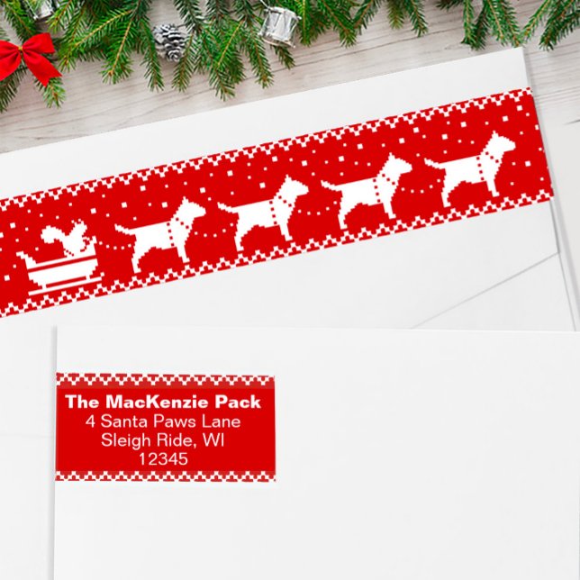 Bull Terriers Christmas Sleigh Dogs Return Address Wrap Around Label (Creator Uploaded)