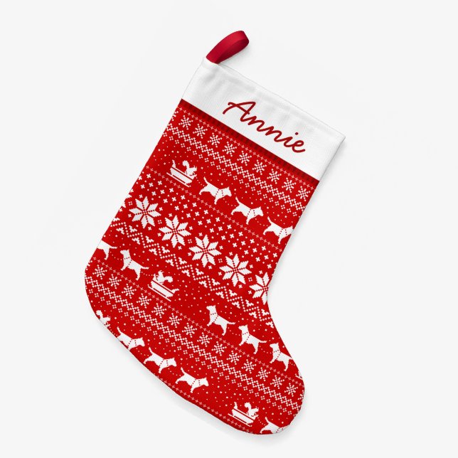 Bull Terriers Dogs Sleigh Ride Holiday Small Christmas Stocking (Front (Hanging))