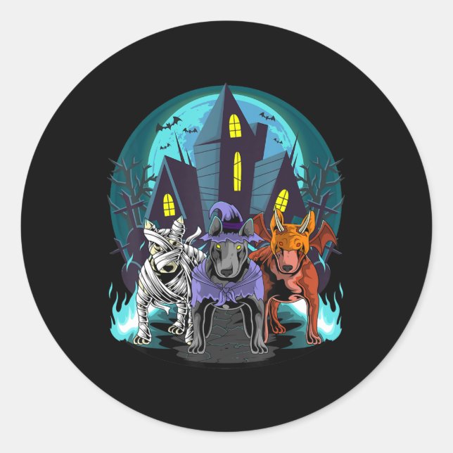 Bull Terriers Mummy Witch Devil Beagle Halloween Classic Round Sticker (Front)