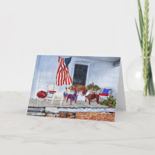 Bull Terriers Patriotic Gathering Holiday Card