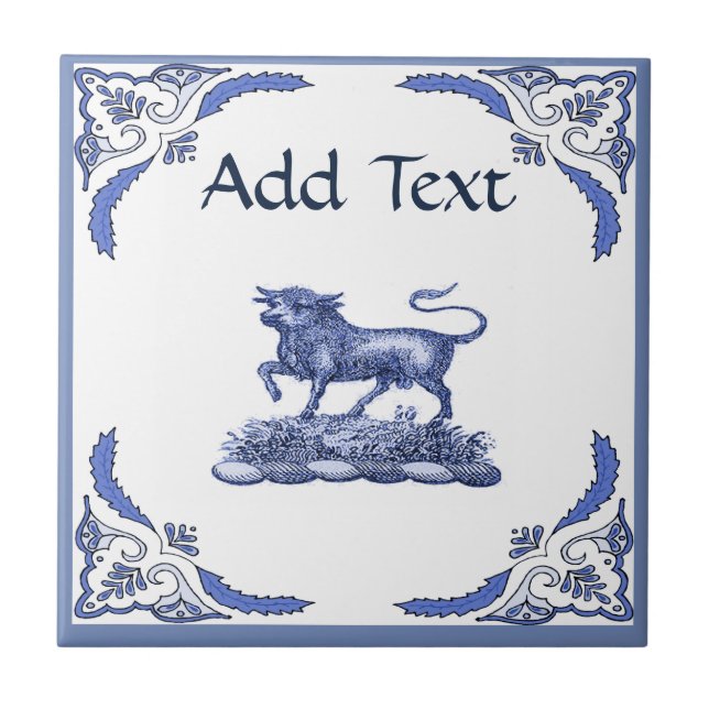 Bull  Tile, Dutch Look, Personalise Tile (Front)