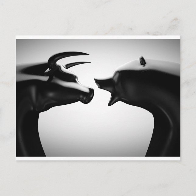 Bull vs Bear Black and white Postcard (Front)