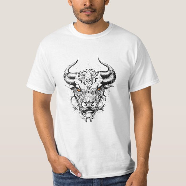 Bull Wild Animal Nature Illustration Art Tattoo T-Shirt (Front)