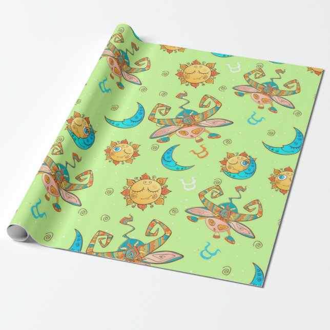 Bull Zodiac Sign Pattern Wrapping Paper (Unrolled)