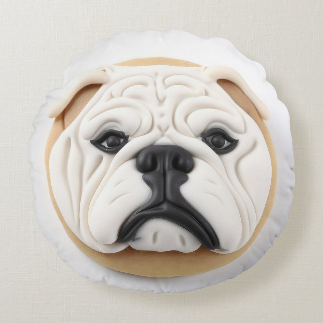 Bulldog 3D Inspired Round Cushion (Front)