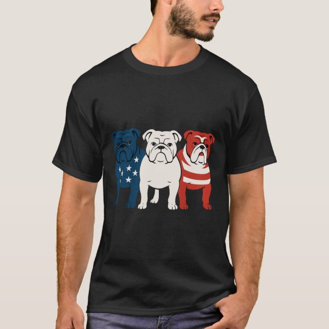 Bulldog 4th of July Dog Lover Men women USA Flag T-Shirt (Front)