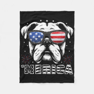 Bulldog 4th Of July Merica Patriotic Dog Tee Fleece Blanket