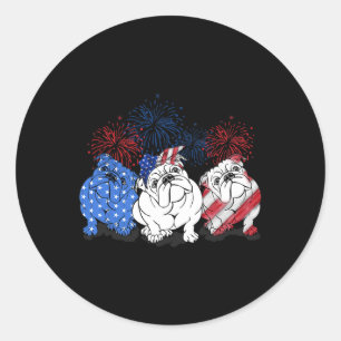 Bulldog American Flag Bulldog 4th Of July Firework Classic Round Sticker