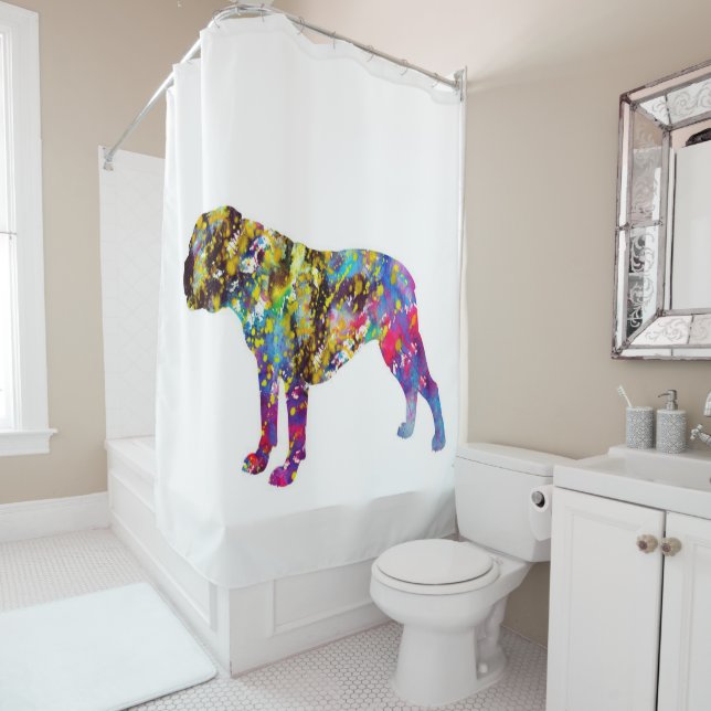 Bulldog Art Watercolor Portrait Shower Curtain (In Situ)