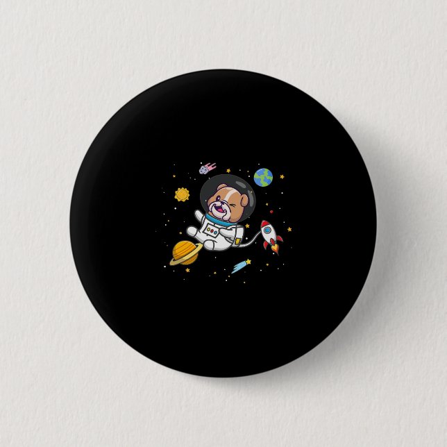 Bulldog Astronaut  6 Cm Round Badge (Front)