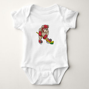 Bulldog at Ice hockey with Hockey stick Baby Bodysuit