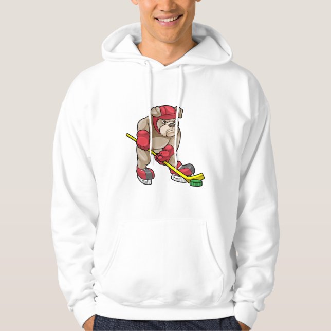 Bulldog at Ice hockey with Hockey stick Hoodie (Front)