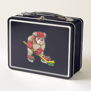 Bulldog at Ice hockey with Hockey stick Metal Lunch Box