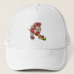 Bulldog at Ice hockey with Ice hockey stick Trucker Hat