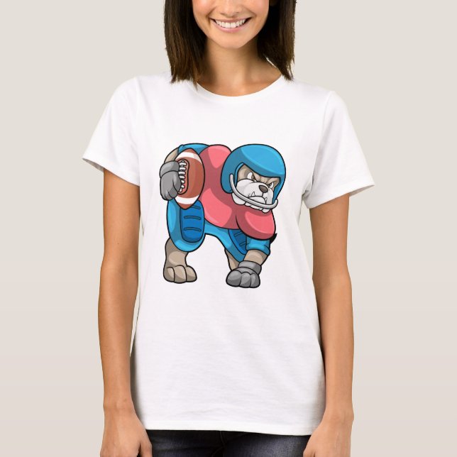 Bulldog at Sports with Football & Helmet T-Shirt (Front)