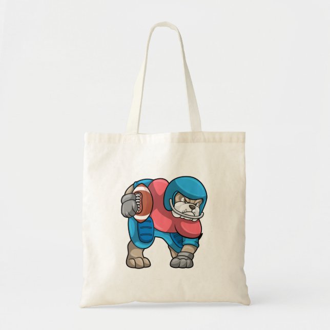 Bulldog at Sports with Football & Helmet Tote Bag (Front)