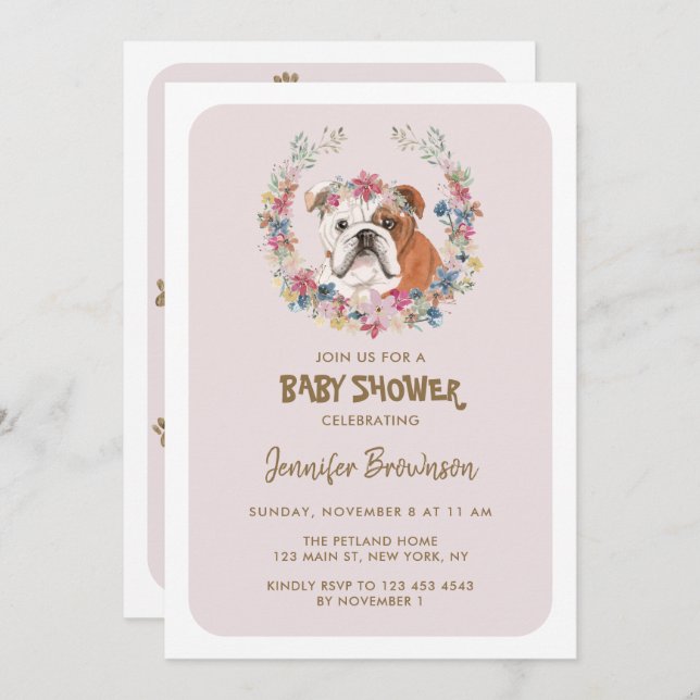 Bulldog Baby Shower Invitation (Front/Back)