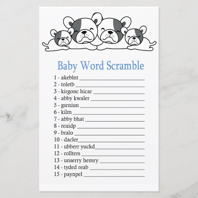 Bulldog Baby word scramble game (Front)