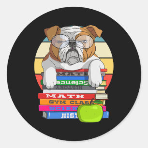 Bulldog Back To School Book Worm Dog Classic Round Sticker