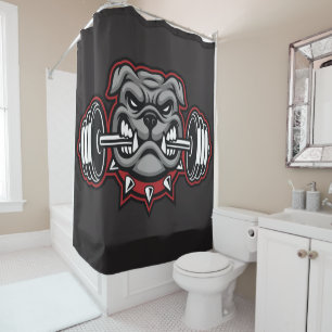 Bulldog Barbell Weight Training Bulldog Lover Gift Shower Curtain