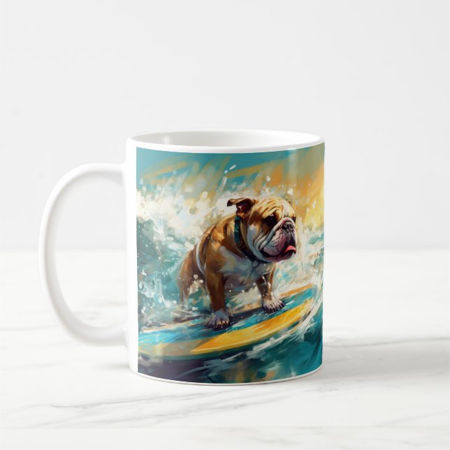 Bulldog Beach Surfing Painting Coffee Mug (Left)