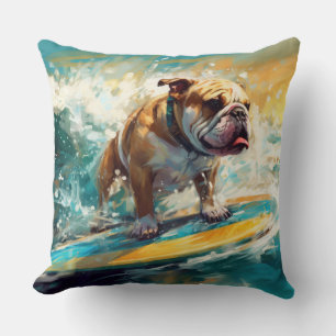 Bulldog Beach Surfing Painting Cushion