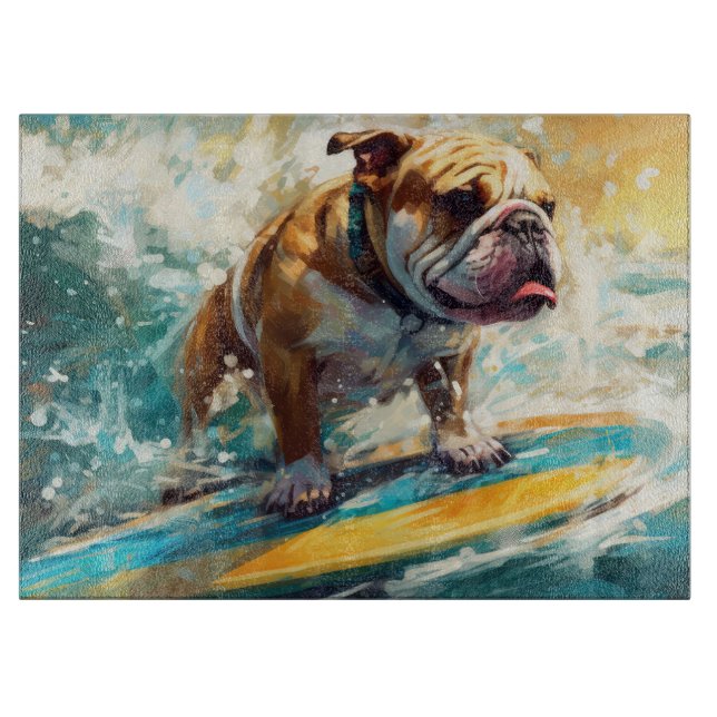 Bulldog Beach Surfing Painting Cutting Board (Front)