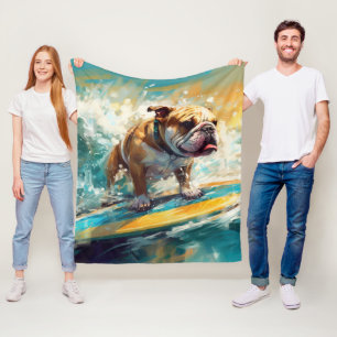 Bulldog Beach Surfing Painting Fleece Blanket