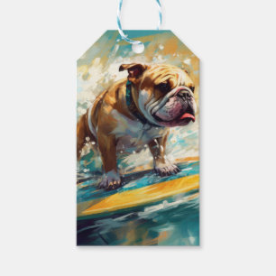Bulldog Beach Surfing Painting Gift Tags
